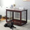 39' Length Furniture Style Pet Dog Crate Cage End Table with Wooden Structure and Iron Wire and Lockable Caters, Medium and Large Dog House Indoor Use