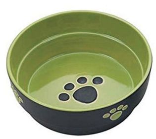 Spot Ceramic Black and Green Fresco Paw Print 5" Dog Dish 3 count