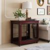 31' Length Furniture Style Pet Dog Crate Cage End Table with Wooden Structure and Iron Wire and Lockable Caters, Medium Dog House Indoor Use.