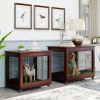 39' Length Furniture Style Pet Dog Crate Cage End Table with Wooden Structure and Iron Wire and Lockable Caters, Medium and Large Dog House Indoor Use