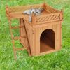 New Style Wood Pet Dog House With Roof Balcony And Bed Shelter