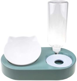 Portable Pet Bowl and Automatic Water Feeder Set, 2 in 1 Food Bowl Dish with Water Dispenser Bottle Tilted (Color: Green)