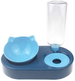 Portable Pet Bowl and Automatic Water Feeder Set, 2 in 1 Food Bowl Dish with Water Dispenser Bottle Tilted (Color: Blue)