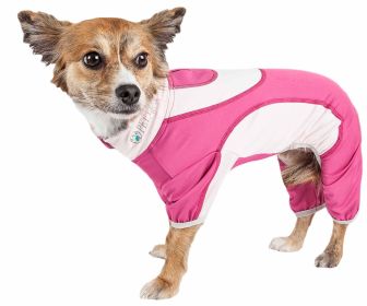 Pet Life Active 'Warm-Pup' Heathered Performance 4-Way Stretch Two-Toned Full Body Warm Up (Color: Pink, Size: Medium)