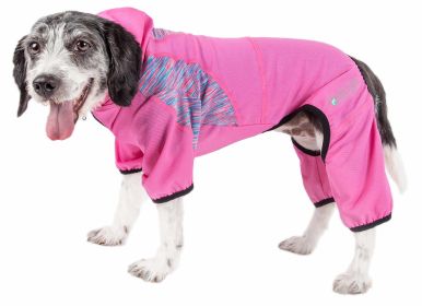 Pet Life Active 'Pawsterity' Heathered Performance 4-Way Stretch Two-Toned Full Bodied Hoodie (Color: Pink, Size: Large)