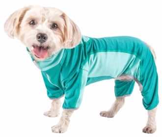 Pet Life Active 'Warm-Pup' Heathered Performance 4-Way Stretch Two-Toned Full Body Warm Up (Color: Green, Size: Small)
