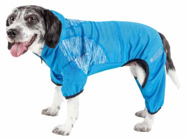 Pet Life Active 'Pawsterity' Heathered Performance 4-Way Stretch Two-Toned Full Bodied Hoodie (Color: Blue, Size: X-Small)