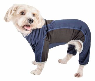 Pet Life Active 'Warm-Pup' Heathered Performance 4-Way Stretch Two-Toned Full Body Warm Up (Color: Navy, Size: Medium)