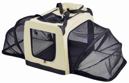 Pet Life 'Hounda Accordion' Metal Framed Soft-Folding Collapsible Dual-Sided Expandable Pet Dog Crate (Color: Khaki, Size: Medium)