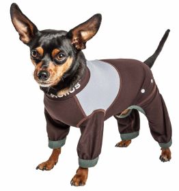 Dog Helios 'Tail Runner' Lightweight 4-Way-Stretch Breathable Full Bodied Performance Dog Track Suit (Color: Brown, Size: X-Small)