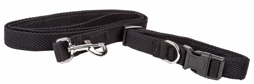 Pet Life 'Aero Mesh' 2-In-1 Dual Sided Comfortable And Breathable Adjustable Mesh Dog Leash-Collar (Color: Black, Size: Medium)