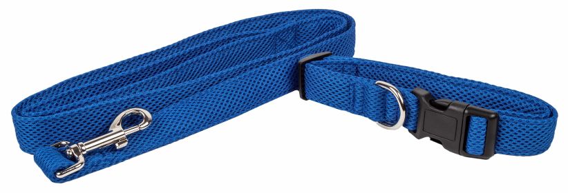 Pet Life 'Aero Mesh' 2-In-1 Dual Sided Comfortable And Breathable Adjustable Mesh Dog Leash-Collar (Color: Blue, Size: Medium)