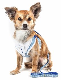 Pet Life Luxe 'Spawling' 2-In-1 Mesh Reversed Adjustable Dog Harness-Leash W/ Fashion Bowtie (Color: Blue, Size: Medium)