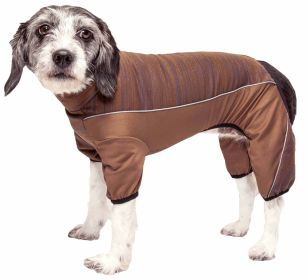 Pet Life Active 'Chase Pacer' Heathered Performance 4-Way Stretch Two-Toned Full Body Warm Up (Color: Brown, Size: Medium)