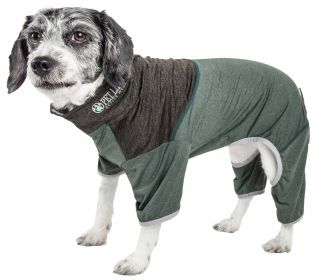 Pet Life Active 'Embarker' Heathered Performance 4-Way Stretch Two-Toned Full Body Warm Up (Color: Green, Size: Medium)
