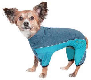 Pet Life Active 'Chase Pacer' Heathered Performance 4-Way Stretch Two-Toned Full Body Warm Up (Color: Blue, Size: X-Large)