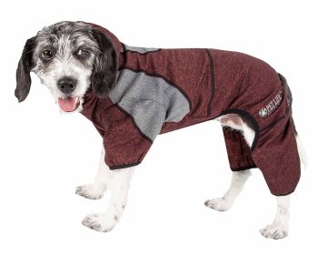 Pet Life Active 'Fur-Breeze' Heathered Performance 4-Way Stretch Two-Toned Full Bodied Hoodie (Color: Burgundy, Size: X-Small)