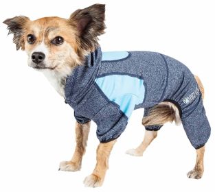 Pet Life Active 'Fur-Breeze' Heathered Performance 4-Way Stretch Two-Toned Full Bodied Hoodie (Color: Blue, Size: Medium)