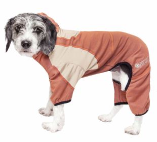 Pet Life Active 'Fur-Breeze' Heathered Performance 4-Way Stretch Two-Toned Full Bodied Hoodie (Color: Orange, Size: X-Small)