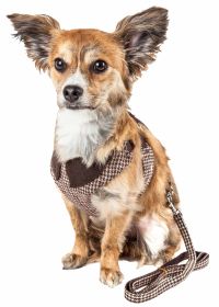 Pet Life Luxe 'Houndsome' 2-In-1 Mesh Reversible Plaided Collared Adjustable Dog Harness-Leash (Size: X-Small)