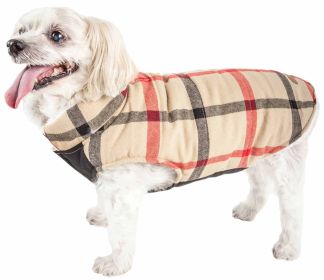 Pet Life 'Allegiance' Classical Plaided Insulated Dog Coat Jacket (Color: Khaki, Size: X-Small)