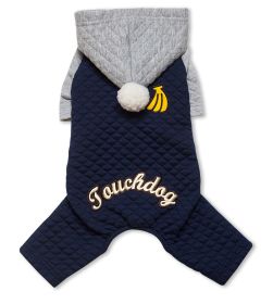 Touchdog Fashion Designer Full Body Quilted Pet Dog Hooded Sweater (Color: Navy/Grey, Size: X-Small)