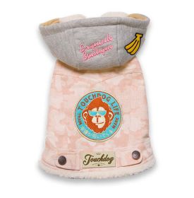 TouchdogOutlaw Designer Embellished Retro-Denim Pet Dog Hooded Jacket Coat (Color: Pink, Size: Large)