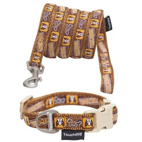Touchdog 'Caliber' Designer Embroidered Fashion Pet Dog Leash And Collar Combination (Color: Brown Pattern, Size: Small)