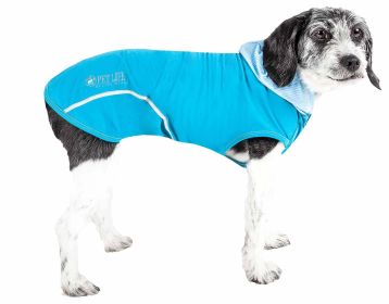 Pet Life Active 'Pull-Rover' Premium 4-Way Stretch Two-Toned Performance Sleeveless Dog T-Shirt Tank Top Hoodie (Color: Blue, Size: Medium)
