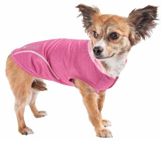 Pet Life Active 'Pull-Rover' Premium 4-Way Stretch Two-Toned Performance Sleeveless Dog T-Shirt Tank Top Hoodie (Color: Pink, Size: X-Small)