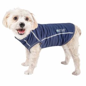 Pet Life Active 'Racerbark' 4-Way Stretch Performance Active Dog Tank Top T-Shirt (Color: Navy, Size: Medium)