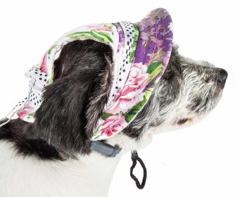 Pet Life 'Botanic Bark' Floral Uv Protectant Adjustable Fashion Canopy Brimmed Dog Hat Cap (Size: Medium)