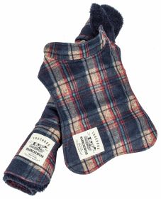 Touchdog 2-In-1 Tartan Plaided Dog Jacket With Matching Reversible Dog Mat (Color: Navy, Size: X-Large)