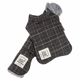 Touchdog 2-In-1 Windowpane Plaided Dog Jacket With Matching Reversible Dog Mat (Color: Grey, Size: Large)