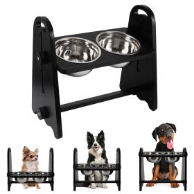Elevated Dog Bowls for Medium Large Sized Dogs, Adjustable Heights Raised Dog Feeder Bowl with Stand for Food & Water (Color: Black)