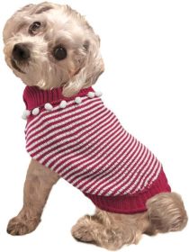Fashion Pet Pom Pom Stripe Dog Sweater Raspberry (Default: Default)