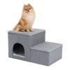 Foldable Pet stairs 2 steps for dogs puppies, Multi-functional Dog stairs for bed or car with kennel & storage box, Useful 2 steps ladder ramp for cat